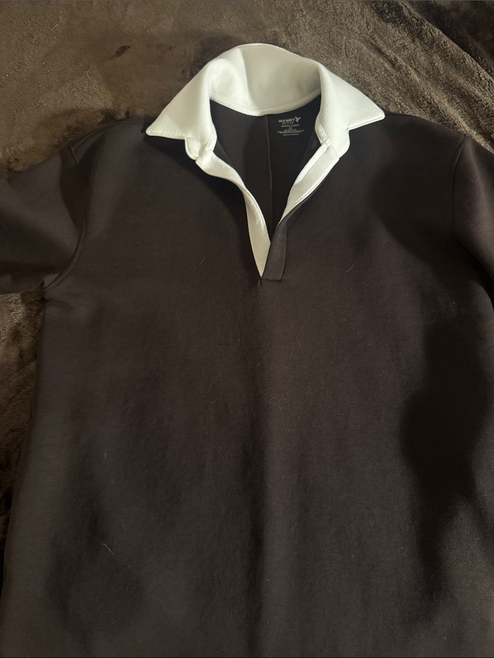 Old Navy Black Rugby-Style Long Sleeve Shirt with White Collar